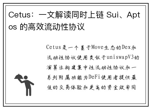 Cetus：一文解读同时上链 Sui、Aptos 的高效流动性协议