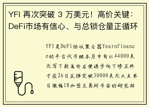 YFI 再次突破 3 万美元！高价关键：DeFi市场有信心、与总锁仓量正循环拉抬